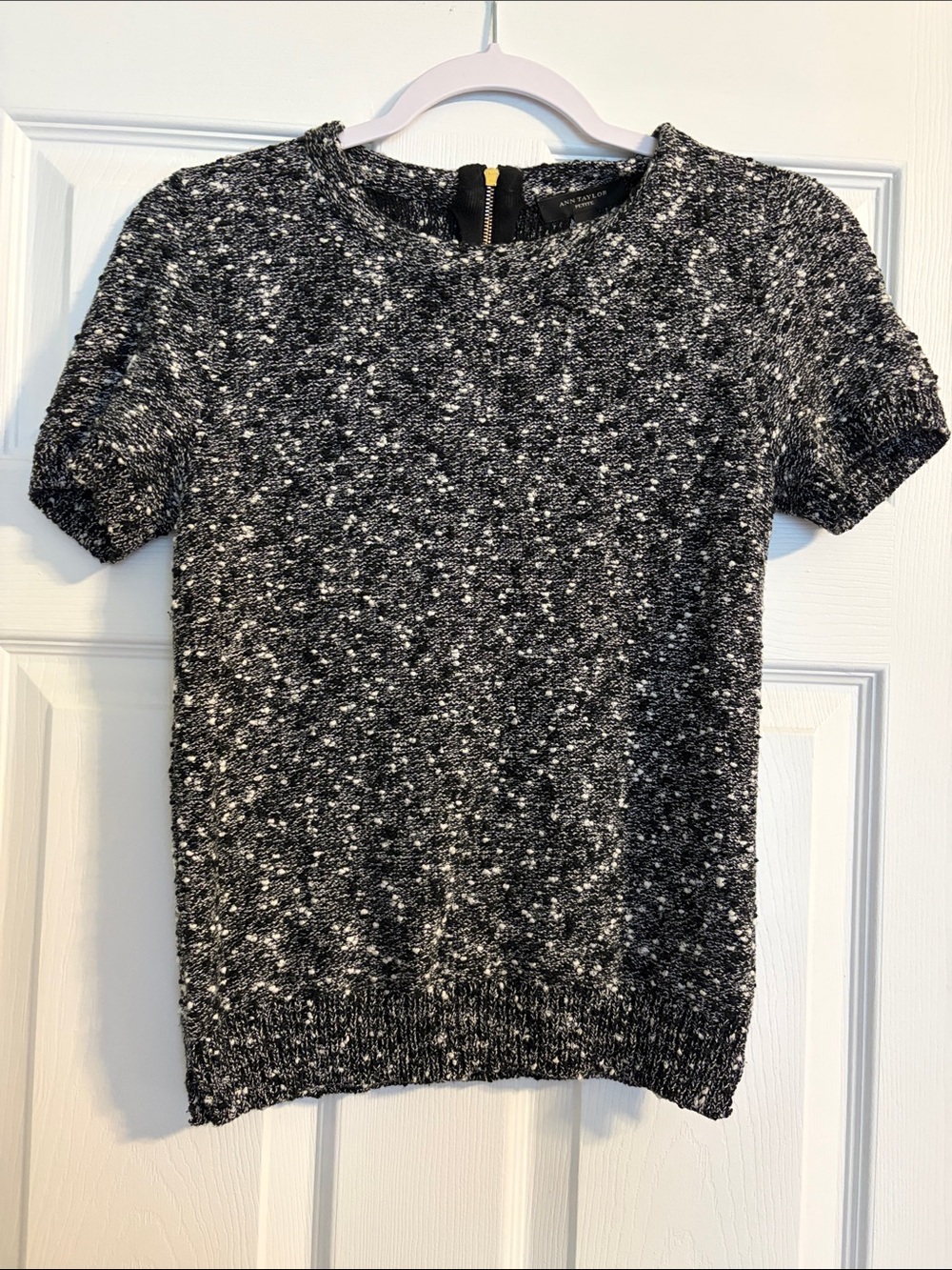 Ann Taylor Factory Black & White Short Sleeve Tweed Knit Tee